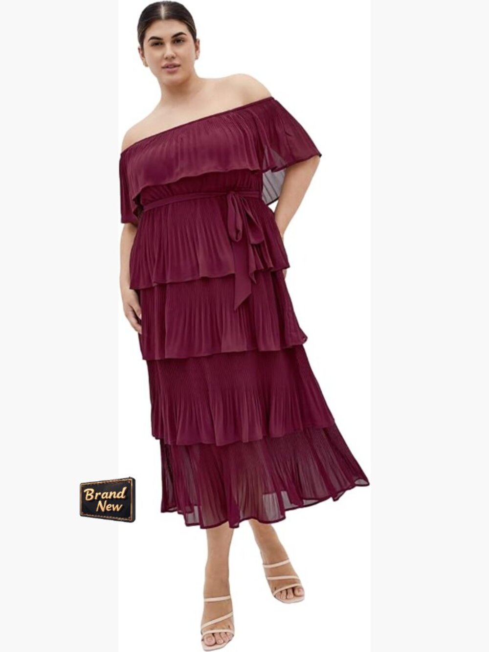 Plus Size Maxi Dress Sweetheart Neckline Ruffle Flutter Sleeve